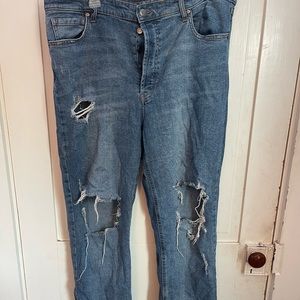 ripped jeans, high rise straight, size 18